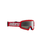 Óculos Alpinestars Vision Youth Blaze, óculos de motocross, vermelhos com lente espelhada prateada, correia tecida vermelha com a marca "astars" em branco, armação compacta de uretano concebida para jovens pilotos, proteção ocular para corridas off-road