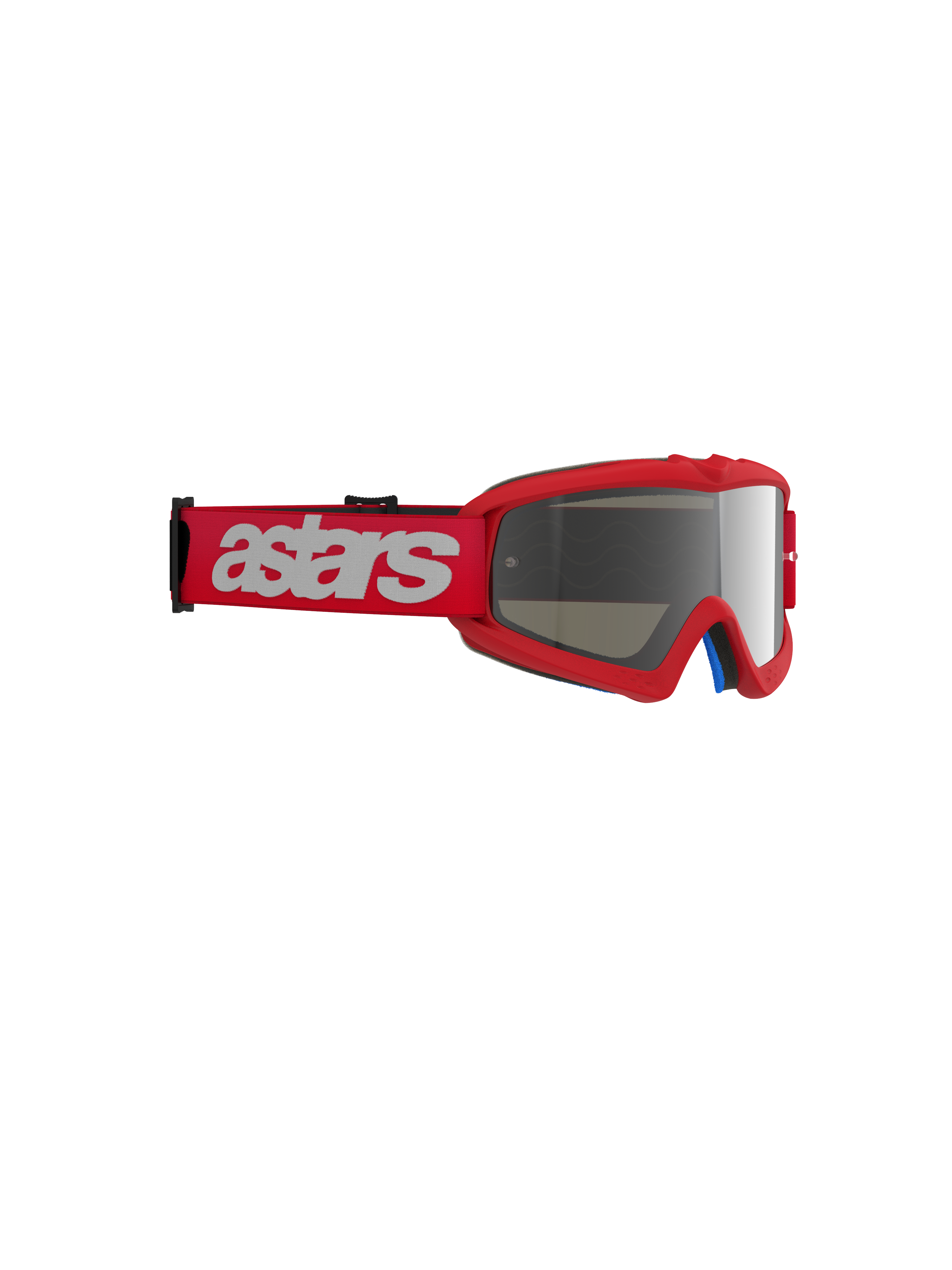 Óculos Alpinestars Vision Youth Blaze, óculos de motocross, vermelhos com lente espelhada prateada, correia tecida vermelha com a marca "astars" em branco, armação compacta de uretano concebida para jovens pilotos, proteção ocular para corridas off-road