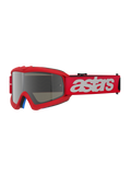 Óculos Alpinestars Vision Youth Blaze, óculos de motocross, Red Mirror Silver, armação vermelha com lente prateada espelhada, fita larga vermelha com logótipo astars branco, proteção ocular profissional de off-road para jovens pilotos