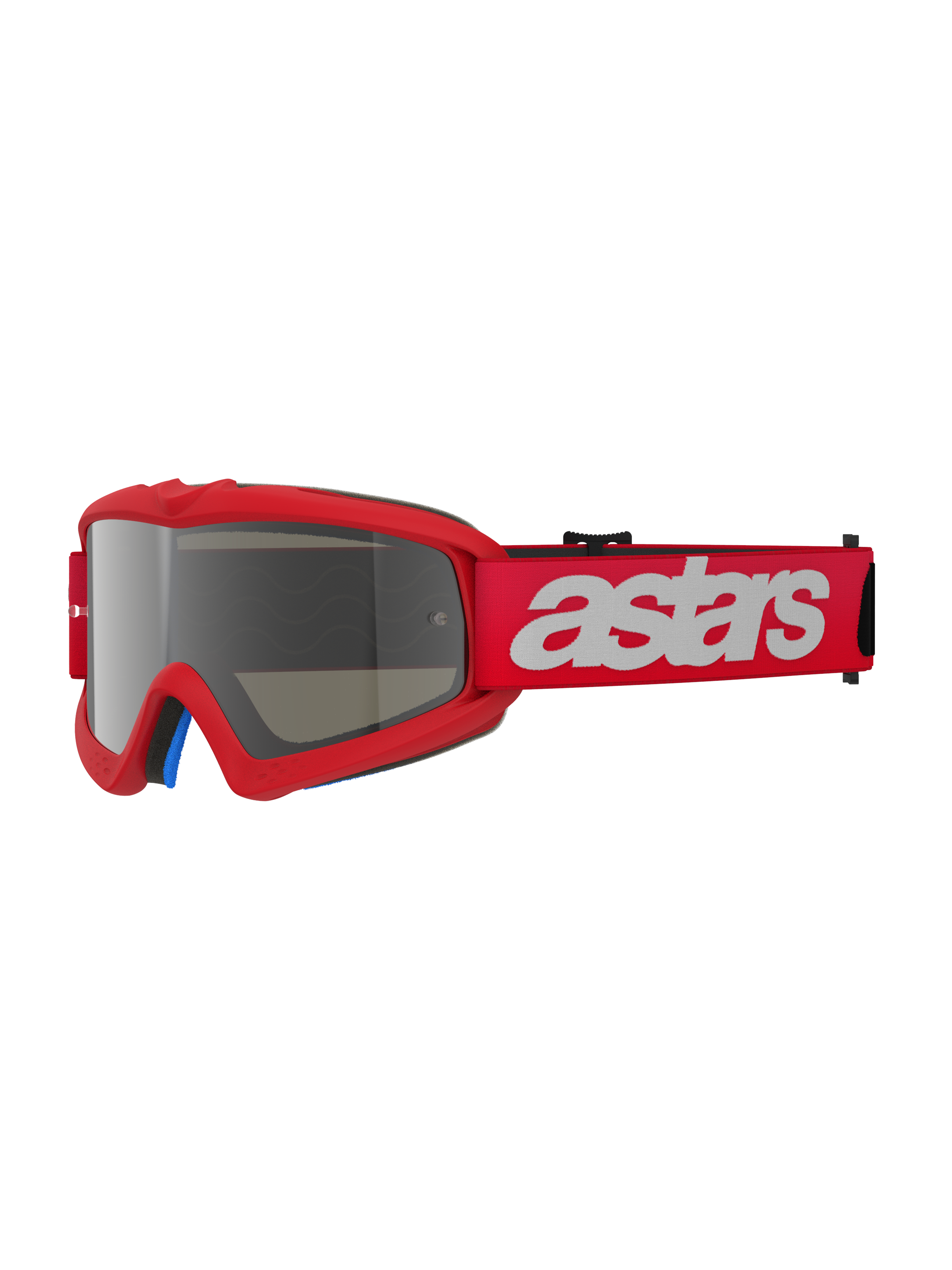 Óculos Alpinestars Vision Youth Blaze, óculos de motocross, Red Mirror Silver, armação vermelha com lente prateada espelhada, fita larga vermelha com logótipo astars branco, proteção ocular profissional de off-road para jovens pilotos
