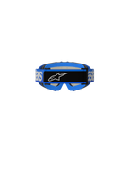 Óculos Alpinestars Vision Jovem Blaze, óculos de motocross, azuis, vista traseira a mostrar a correia tecida azul com marca Alpinestars branca e placa de logótipo central preta, acolchoamento de espuma azul, concebidos para corridas todo-o-terreno para jovens
