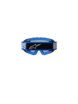 Óculos Alpinestars Vision Jovem Blaze, óculos de motocross, azuis, vista traseira a mostrar a correia tecida azul com marca Alpinestars branca e placa de logótipo central preta, acolchoamento de espuma azul, concebidos para corridas todo-o-terreno para jovens