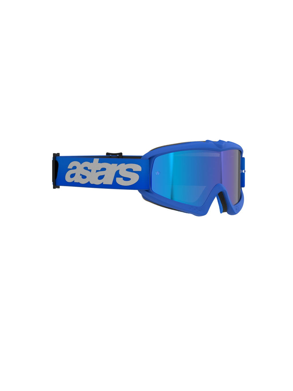 Alpinestars Vision Youth Blaze Goggles, óculos de motocross, Azul Mirror Azul, armação azul vibrante com lente espelhada, correia azul larga com a marca 'astars' em cinzento claro, proteção ocular de alto desempenho para jovens pilotos de todo-o-terreno