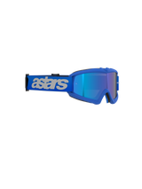 Alpinestars Vision Youth Blaze Goggles, óculos de motocross, Azul Mirror Azul, armação azul vibrante com lente espelhada, correia azul larga com a marca 'astars' em cinzento claro, proteção ocular de alto desempenho para jovens pilotos de todo-o-terreno