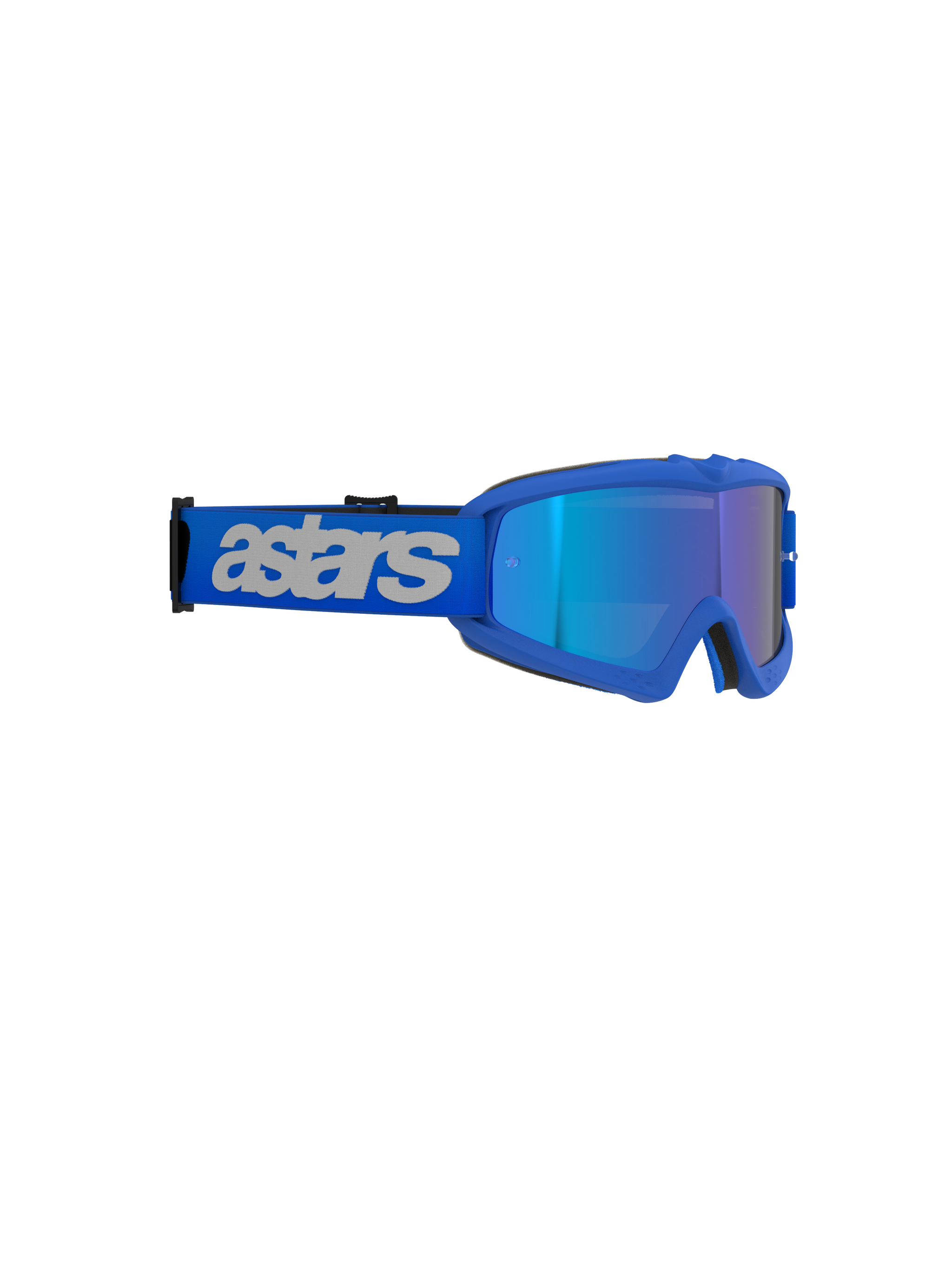 Alpinestars Vision Youth Blaze Goggles, óculos de motocross, Azul Mirror Azul, armação azul vibrante com lente espelhada, correia azul larga com a marca 'astars' em cinzento claro, proteção ocular de alto desempenho para jovens pilotos de todo-o-terreno