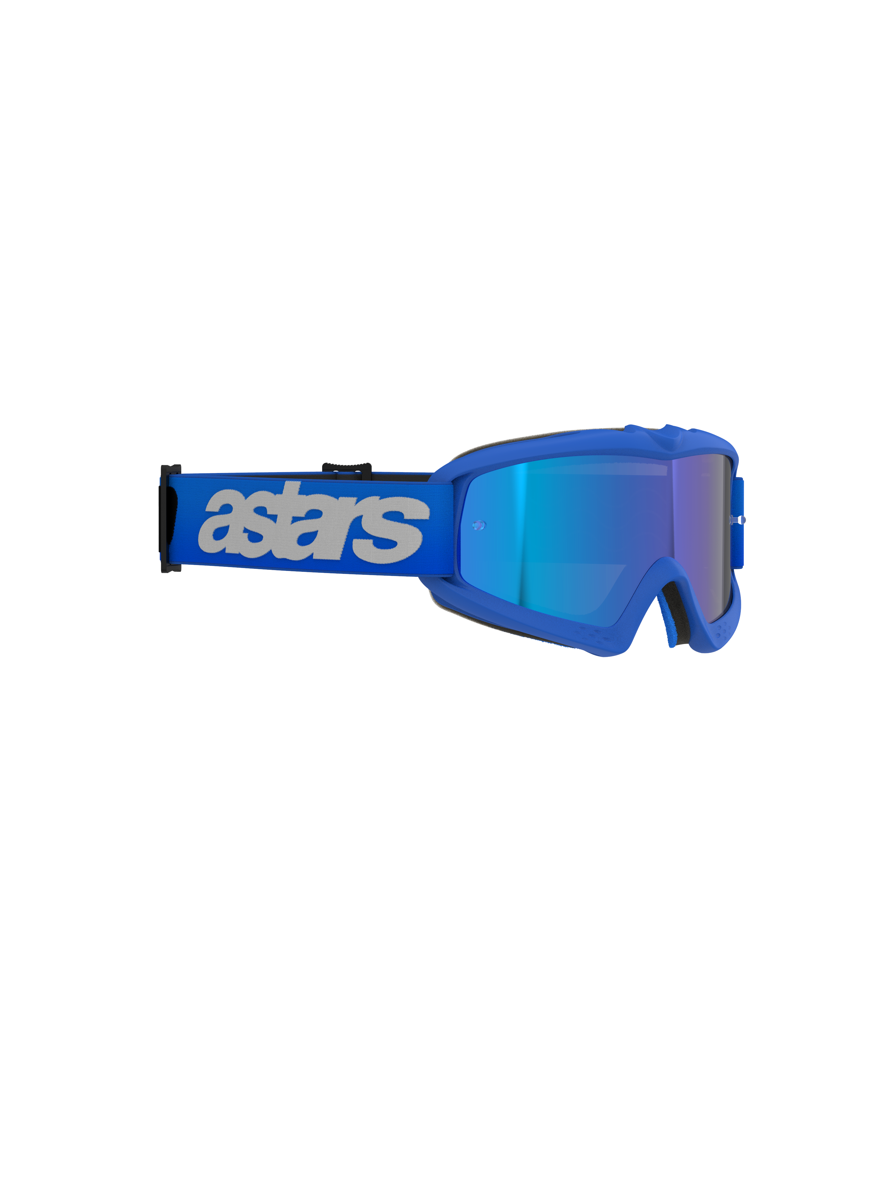 Alpinestars Vision Youth Blaze Goggles, óculos de motocross, Azul Mirror Azul, armação azul vibrante com lente espelhada, correia azul larga com a marca 'astars' em cinzento claro, proteção ocular de alto desempenho para jovens pilotos de todo-o-terreno