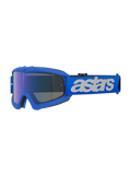 Óculos Alpinestars Vision Jovem Blaze, óculos de motocross, Azul Espelhado Azul, armação azul com lente espelhada azul anti-embaciamento, correia azul ajustável com logótipo "astars" branco, proteção ocular especializada para jovens pilotos