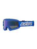 Óculos Alpinestars Vision Jovem Blaze, óculos de motocross, Azul Espelhado Azul, armação azul com lente espelhada azul anti-embaciamento, correia azul ajustável com logótipo "astars" branco, proteção ocular especializada para jovens pilotos