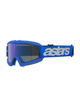 Óculos Alpinestars Vision Jovem Blaze, óculos de motocross, Azul Espelhado Azul, armação azul com lente espelhada azul anti-embaciamento, correia azul ajustável com logótipo "astars" branco, proteção ocular especializada para jovens pilotos