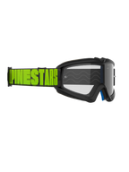 Óculos Alpinestars Vision Youth Hollow, óculos de motocross, cinzento e amarelo néon, lente transparente, correia preta com marca Alpinestars em amarelo néon destacado, proteção ocular de alta performance para jovens pilotos