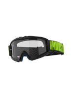 Óculos Alpinestars Vision Youth Hollow, óculos de motocross, armação cinzenta com lente transparente anti-embaciamento, correia preta com logótipo amarelo néon, espuma interna azul, concebidos para jovens pilotos de corridas todo-o-terreno