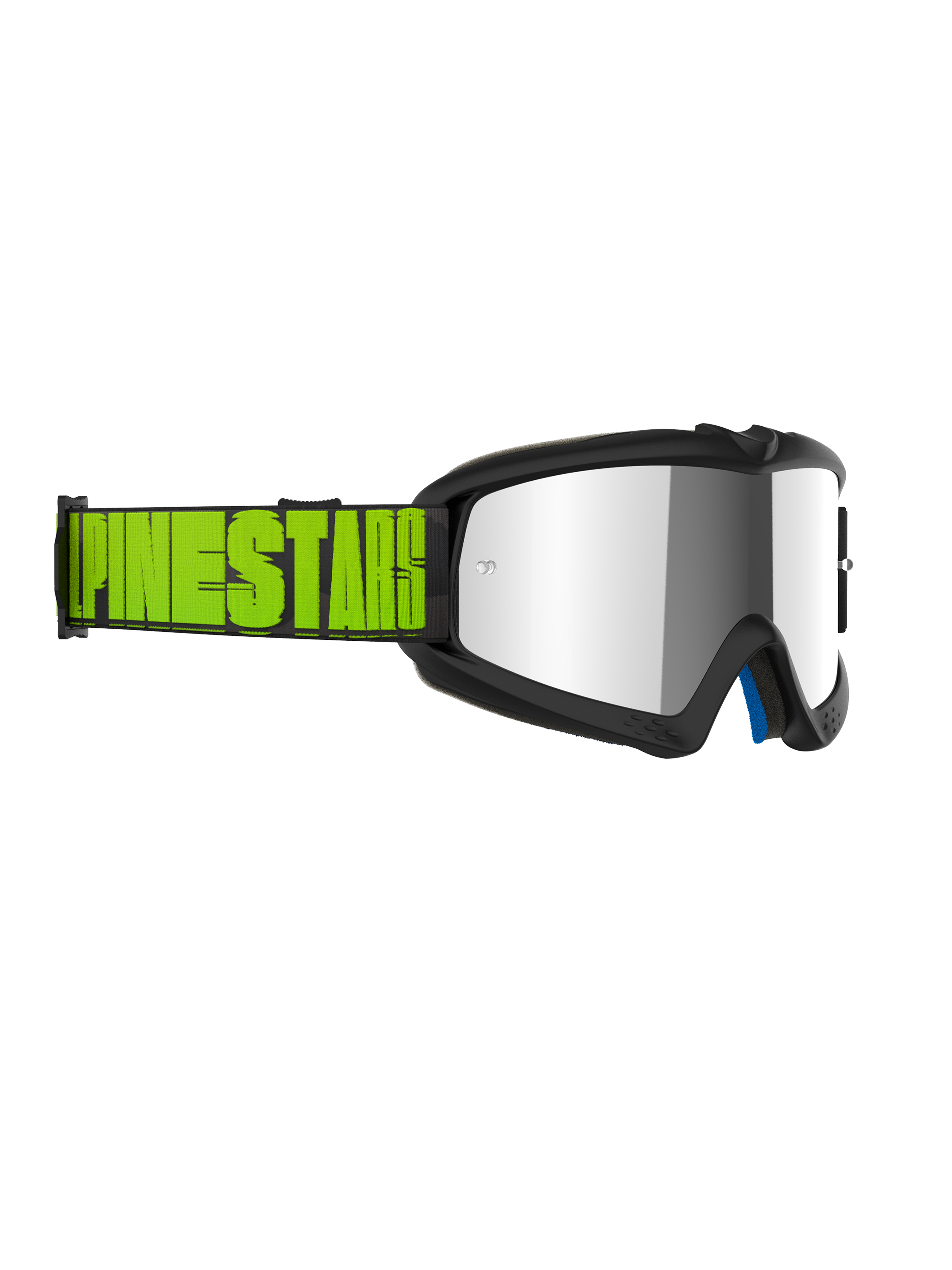 Óculos Alpinestars Vision Youth Hollow, óculos de motocross para jovens, armação cinza carvão com lente prateada espelhada, correia amarela néon e preta com a marca Alpinestars em destaque, proteção ocular de nível profissional para corridas todo-o-terreno