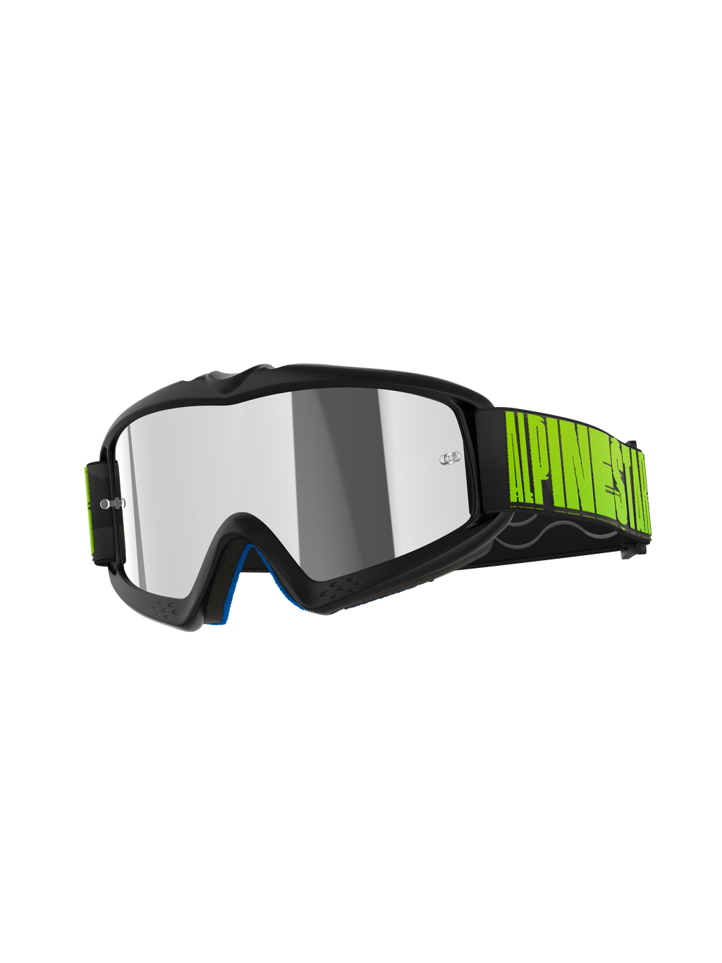 Óculos Alpinestars Vision Youth Hollow, óculos de motocross para jovens, cinzento carvão e amarelo néon, com lente prateada espelhada, correia preta com marca em amarelo vibrante, proteção ocular de alta performance para condução off-road juvenil