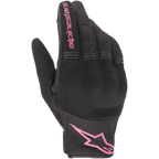 Luvas Alpinestars Stella Copper para mulher, luvas de motociclismo urbanas, pretas e fúcsia, com tecido de malha respirável e proteção rígida nos nós dos dedos coberta, marca Alpinestars cor-de-rosa no dedo indicador e no punho