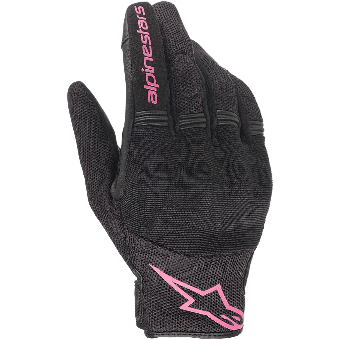 Luvas Alpinestars Stella Copper para mulher, luvas de motociclismo urbanas, pretas e fúcsia, com tecido de malha respirável e proteção rígida nos nós dos dedos coberta, marca Alpinestars cor-de-rosa no dedo indicador e no punho