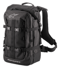 Alpinestars Rover Multi Backpack, mochila de Adventure Touring, preta, com painel frontal em malha, correias de compressão ajustáveis com fivelas, alças ergonómicas acolchoadas e construção têxtil robusta, ideal para deslocações diárias de mota e condução de aventura