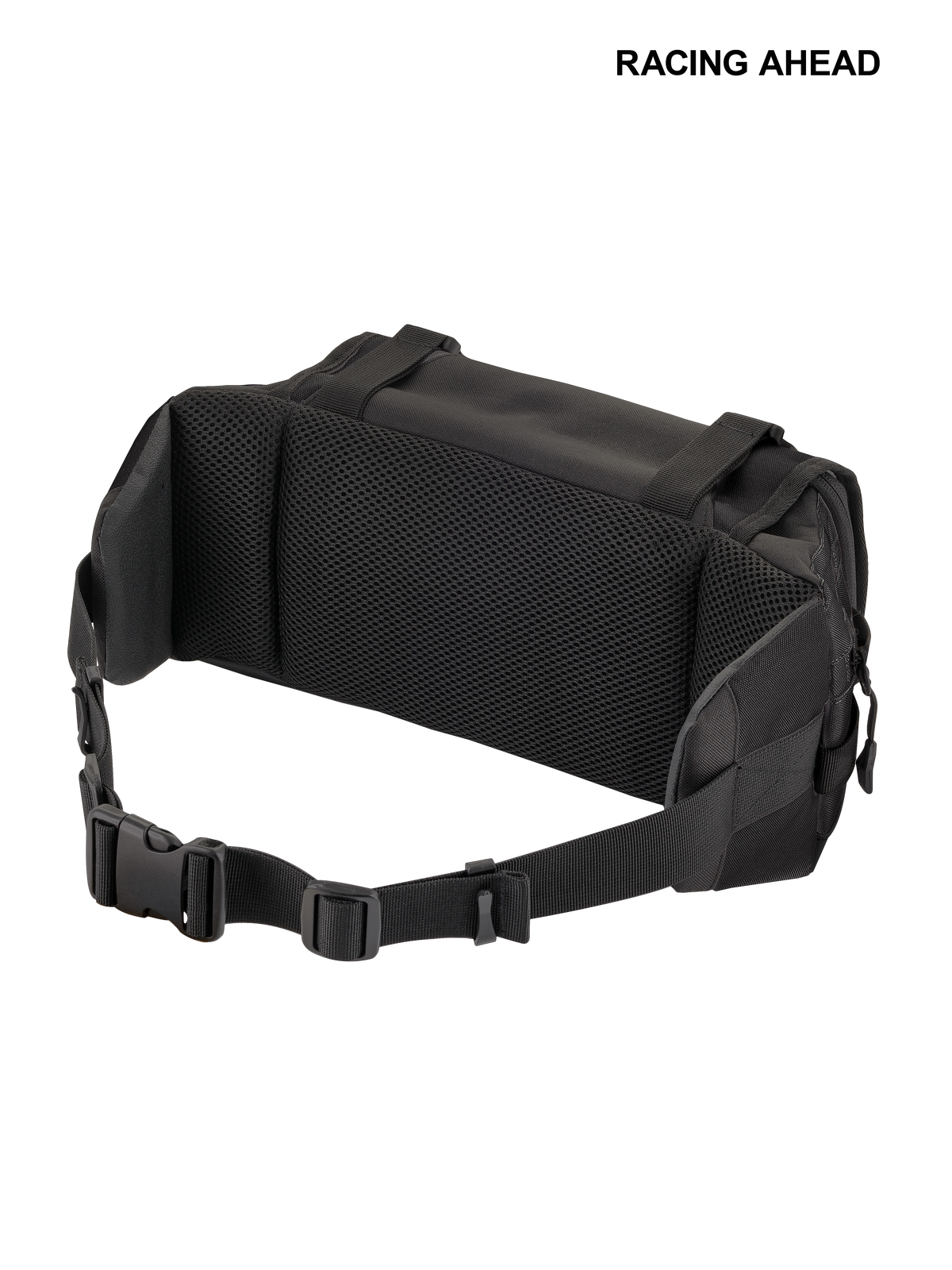 Alpinestars Tech Tool Pack, bolsa de ferramentas para enduro e motocross, preta, vista traseira mostrando o acolchoamento em malha de ar para ventilação, cinto de cintura ajustável com fivela de plástico segura, construção têxtil durável para uso em todo-o-terreno