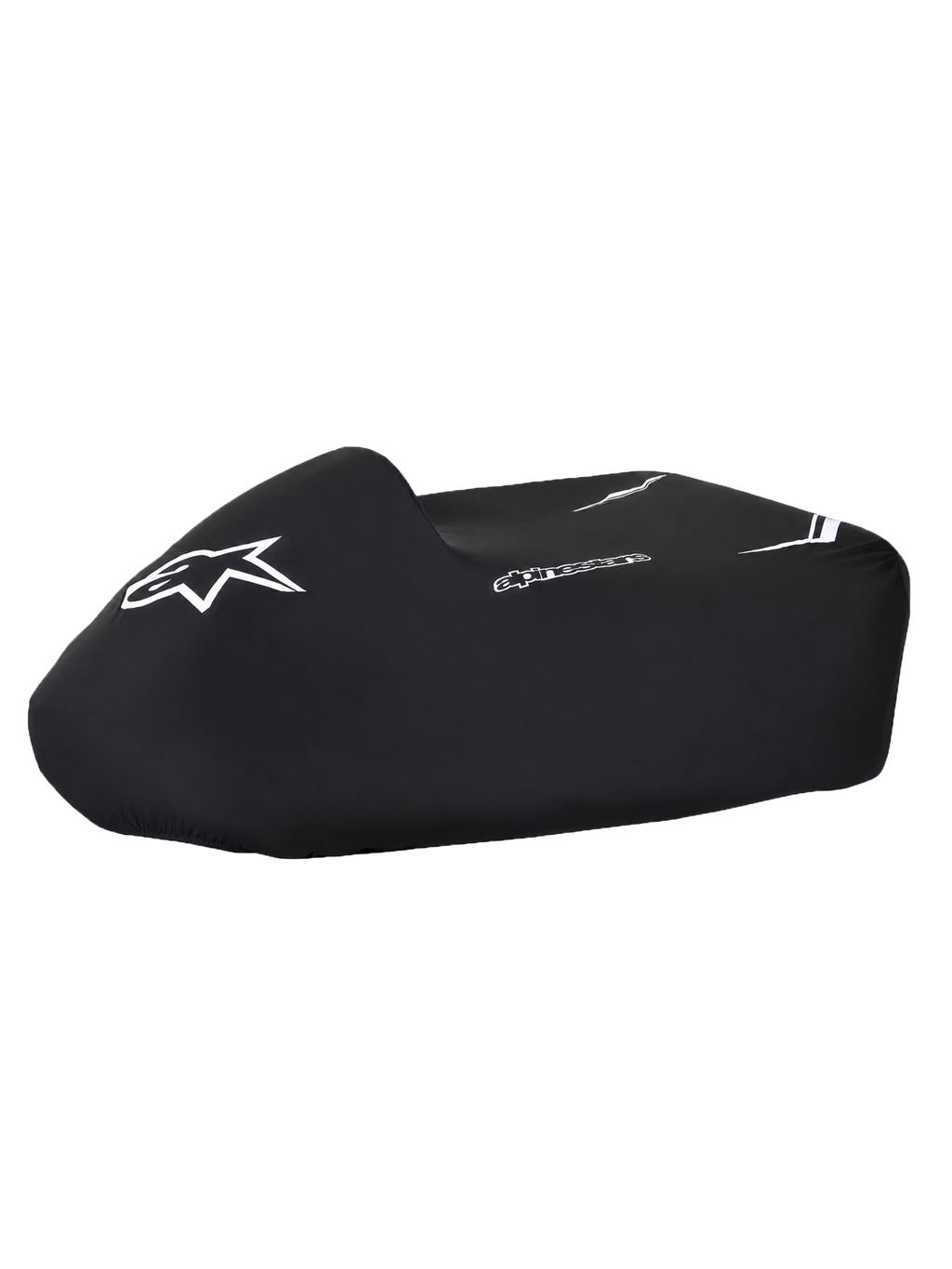 Alpinestars capa para kart, capa impermeável preta com logótipos brancos, ajuste estruturado e bordo inferior elástico para proteção no paddock e durante o armazenamento