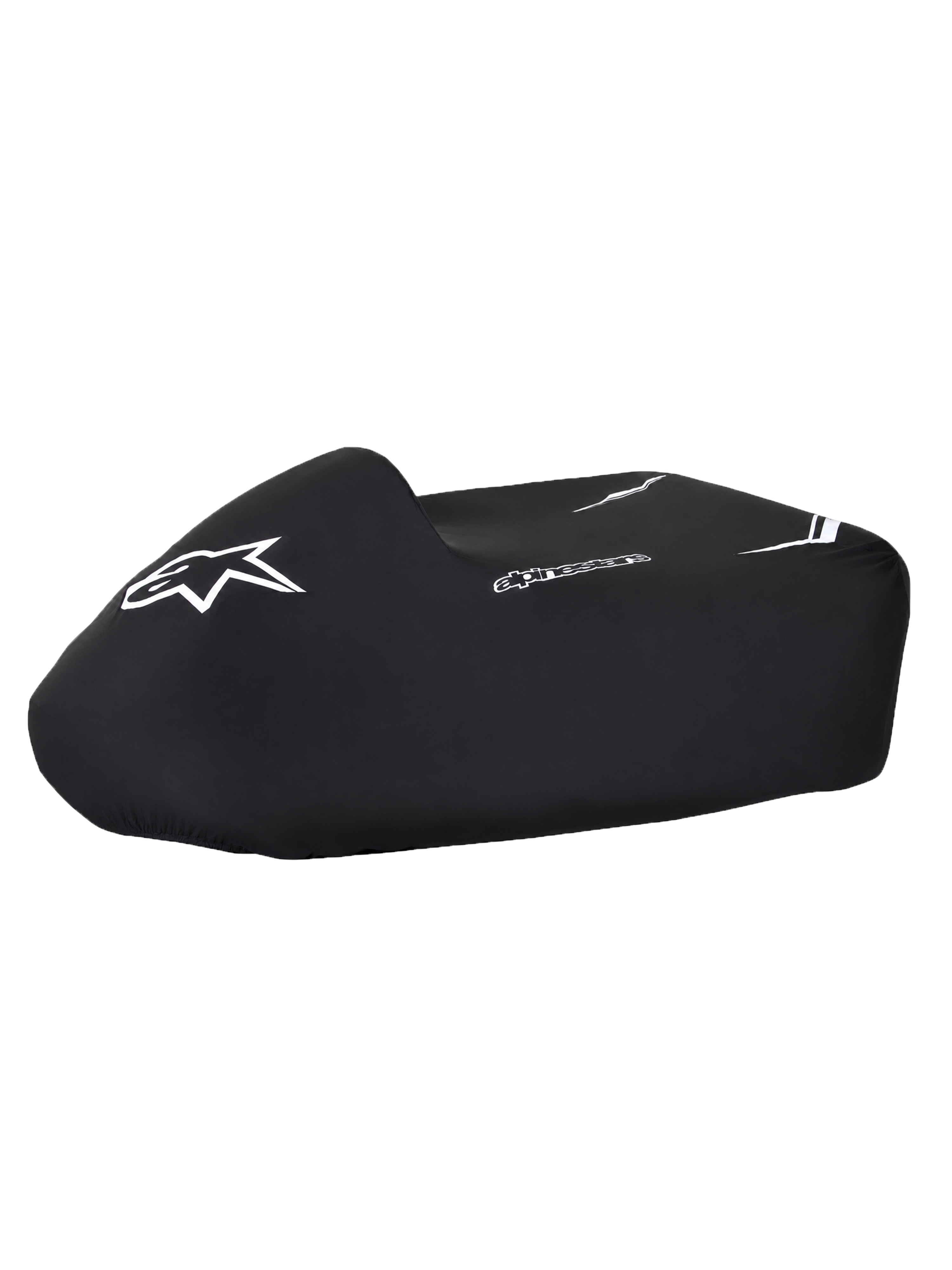 Alpinestars capa para kart, capa impermeável preta com logótipos brancos, ajuste estruturado e bordo inferior elástico para proteção no paddock e durante o armazenamento