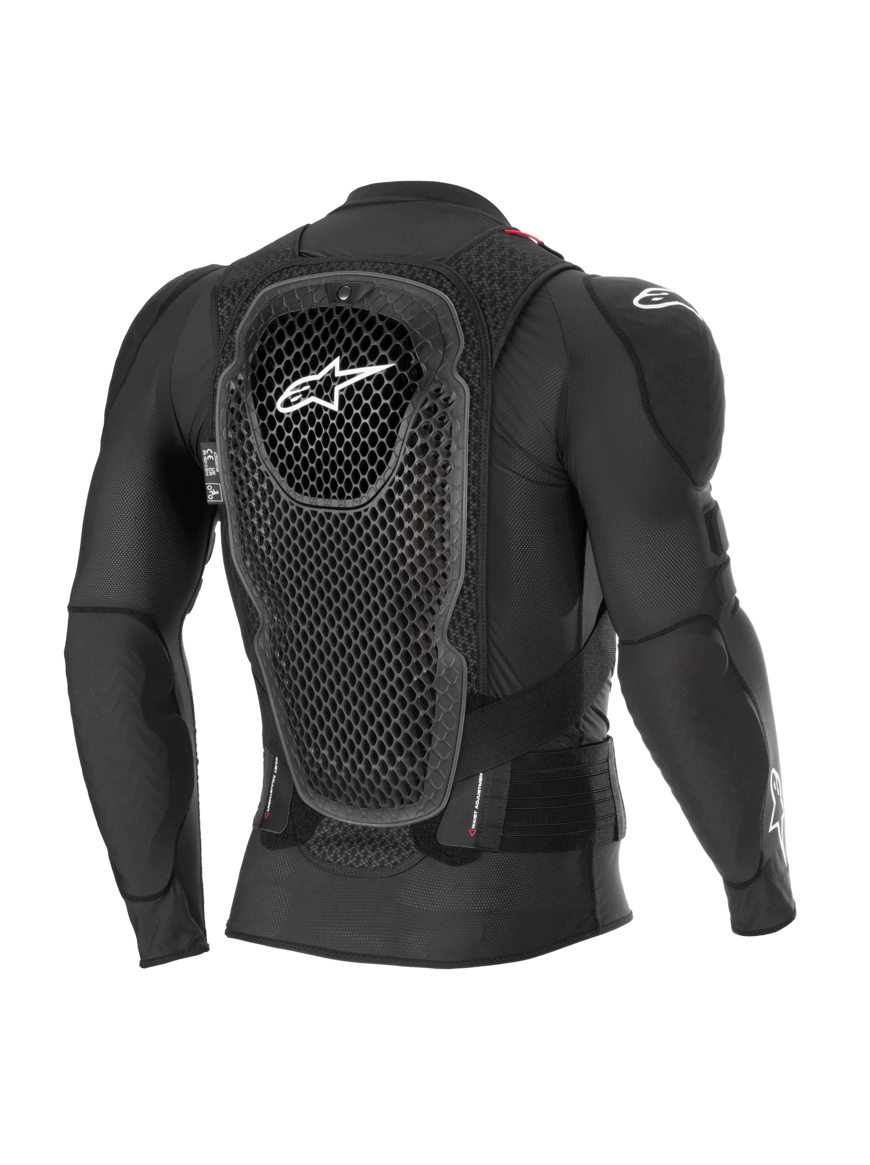 Alpinestars Bionic Pro V3 Plasma Protection Jacket, preto, vista traseira realçando o protetor de costas com tecnologia Cell, chassis em malha respirável e proteção de ombro integrada, equipamento de proteção para motocross