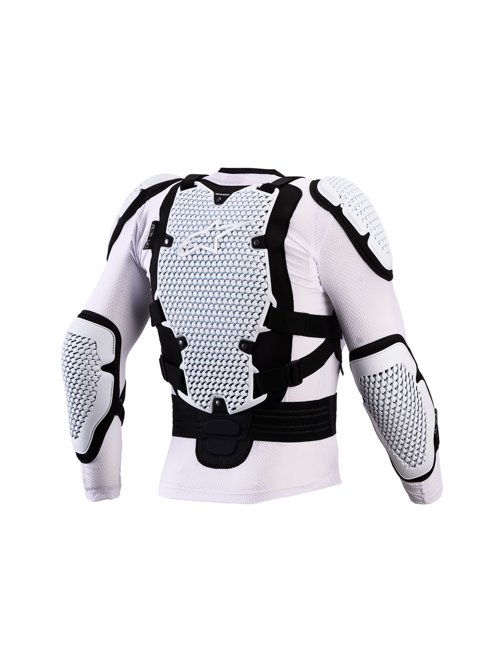 Casaco de proteção Bionic Action V3 Alpinestars, branco e preto, com tecnologia A-Morph e certificado CE para motocross.