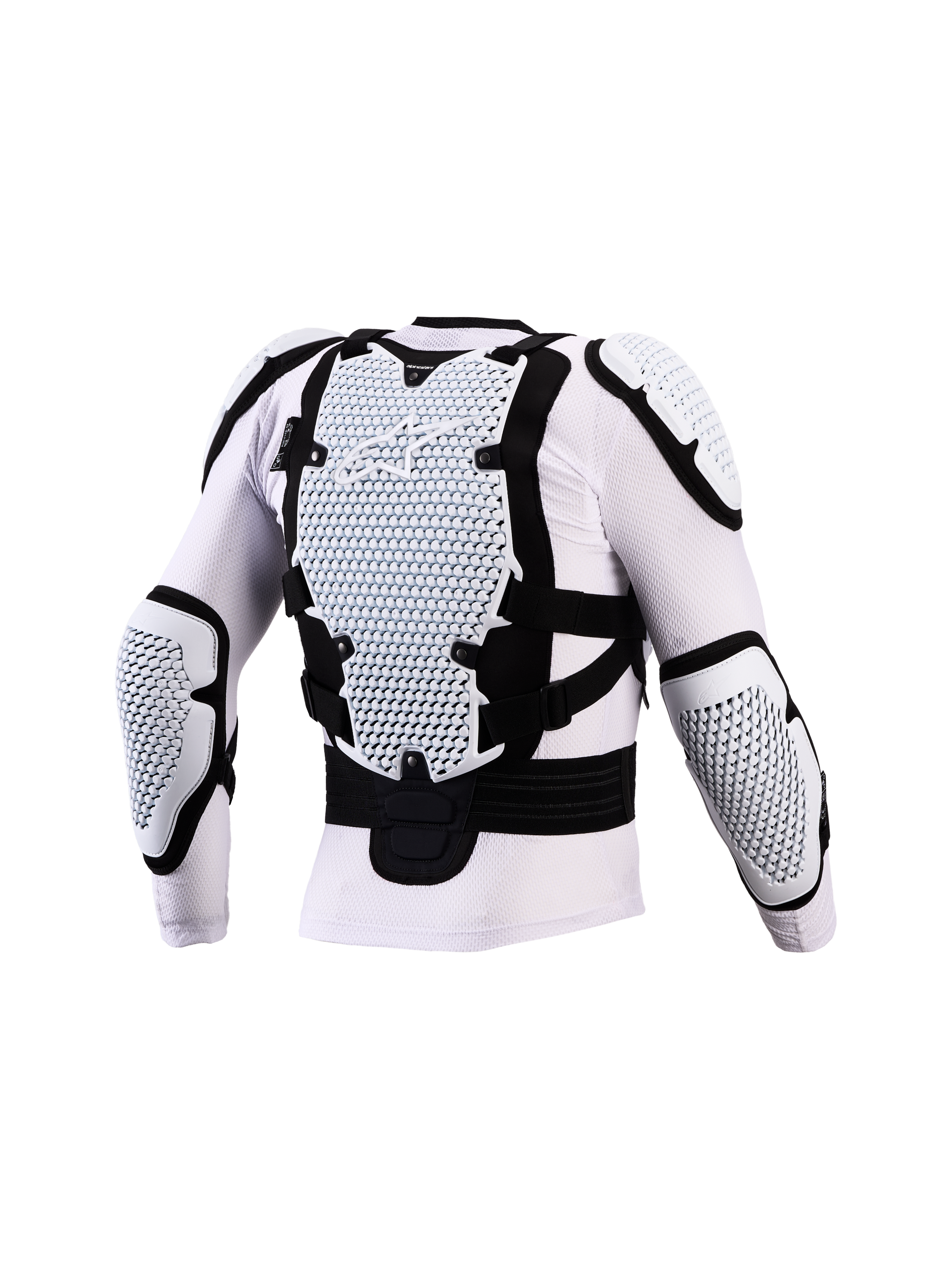 Casaco de proteção Bionic Action V3 Alpinestars, branco e preto, com tecnologia A-Morph e certificado CE para motocross.