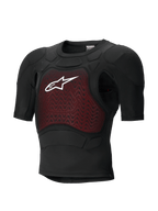 Alpinestars Bionic Plasma LT Protection Jacket - Manga Curta, preto e vermelho, armadura corporal para motociclismo com acolchoamento protetor certificado pela CE, chassi em malha leve e respirável, com painel de peito texturizado vermelho e logótipo Alpinestars branco