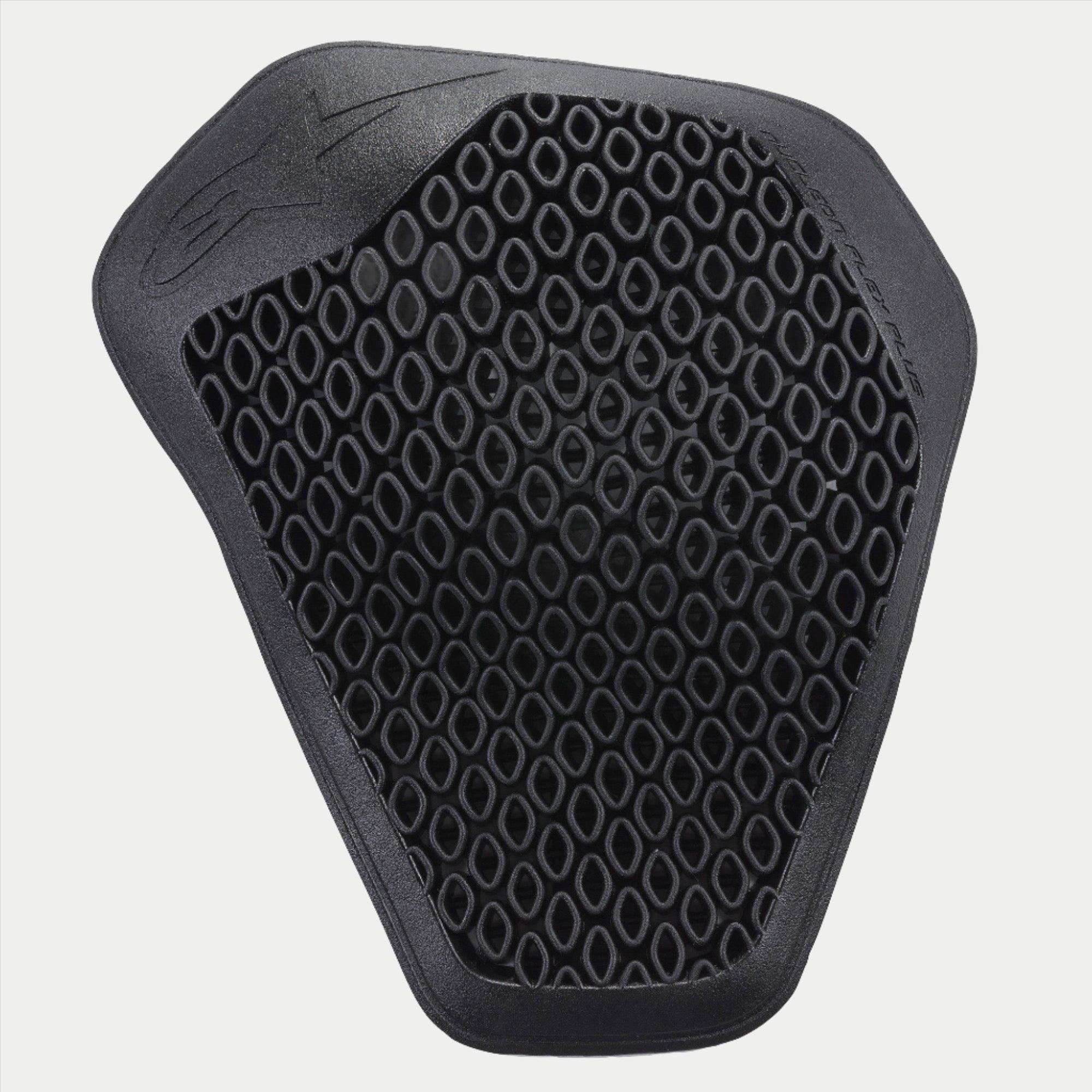 Alpinestars Nucleon Flex Plus Shoulder Protector, preto, inserção de armadura para motociclismo com estrutura alveolar de célula aberta perfurada, design flexível e ergonómico para proteção contra impactos