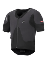 Alpinestars Tech-Air 5 Plasma System, Black Motorcycle Airbag Vest, slim profile with front zipper and short sleeves, featuring breathable mesh panels and Alpinestars branding, designed for under-jacket protection.