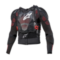 Alpinestars Bionic Tech V3 Protection Jacket, casaco de proteção para motociclismo, preto com detalhes brancos e vermelhos, protetor de peito perfurado com logótipo de estrela branco, fivelas vermelhas ajustáveis, proteções de ombros e cotovelos integradas e camada base em malha respirável