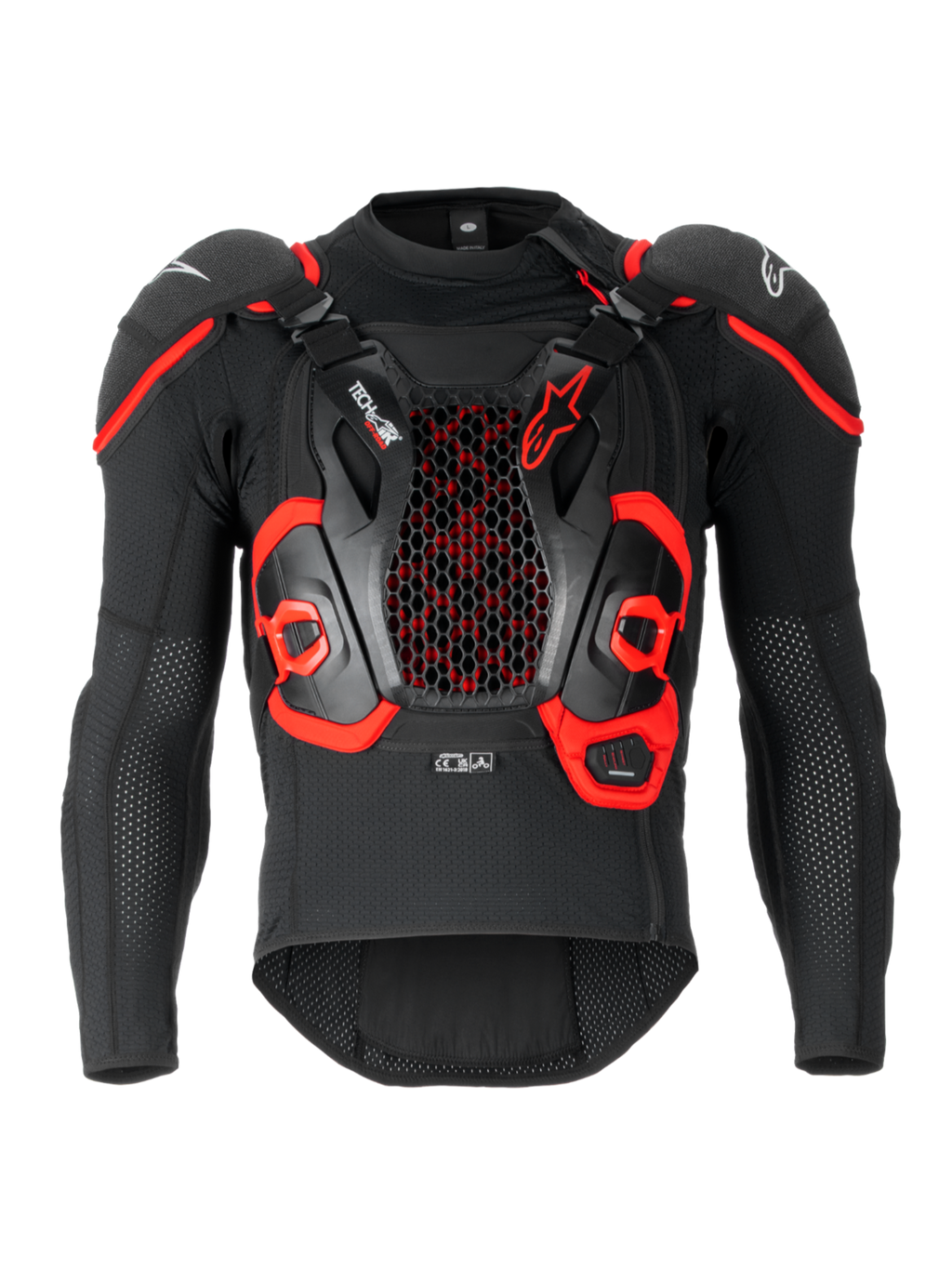 Alpinestars Airbag Tech-Air Off-Road, sistema de airbag para todo-o-terreno homologado FIM, preto e vermelho, construção em malha têxtil com proteção Nucleon CELL integrada