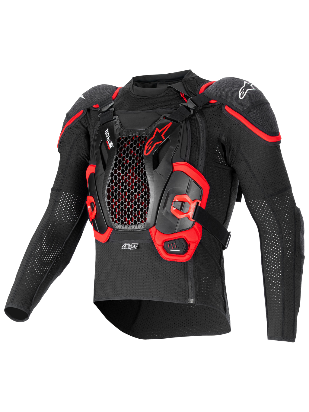 Alpinestars Airbag Tech-Air® Off-Road, casaco de proteção para todo-o-terreno, preto e vermelho, construção em malha têxtil com proteção de peito e costas Nucleon CELL integrada
