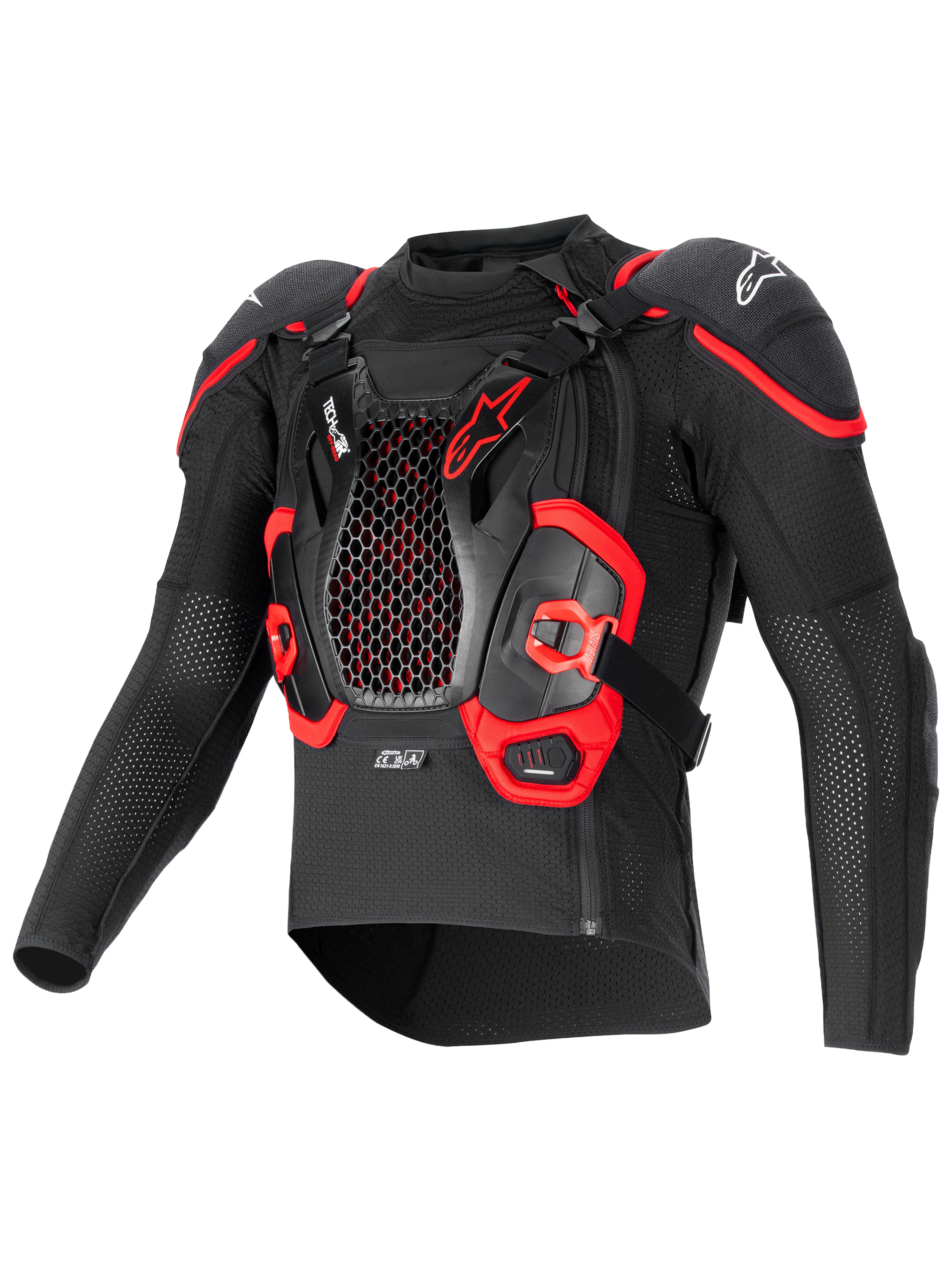 Alpinestars Airbag Tech-Air® Off-Road, casaco de proteção para todo-o-terreno, preto e vermelho, construção em malha têxtil com proteção de peito e costas Nucleon CELL integrada