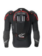 Alpinestars Airbag Tech-Air® Off-Road, sistema de airbag para moto todo-o-terreno, vista traseira em preto e vermelho, com protetor de costas Nucleon CELL integrado, compartimento para bolsa de hidratação e proteção certificada CE Nível 1