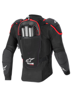 Alpinestars Airbag Tech-Air® Off-Road, casaco de proteção de moto todo-o-terreno, vista traseira, preto e vermelho, com protetor de costas Nucleon CELL integrado e compartimento para insuflador de dupla carga