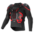 Tech-Air® Off-Road System, black and red motorcycle airbag jacket with honeycomb chest protector and breathable mesh.