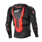 Casaco de Proteção Alpinestars Bionic XTR Plasma, preto, vermelho e branco, vista traseira mostrando o grande protetor de costas Nucleon PLASMA nervurado, proteções nos ombros e cotovelos, construção em malha preta para proteção de motocross todo-o-terreno