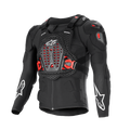Alpinestars Bionic XTR Plasma Protection Jacket, casaco de proteção para moto, preto com detalhes vermelhos e brancos, chassis de malha respirável, placa peitoral ventilada com inserções Nucleon PLASMA vermelhas, logótipos de estrela brancos nas mangas, fivelas laterais ajustáveis, equipamento de off-road de alto impacto