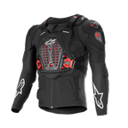 Alpinestars Bionic XTR Plasma Protection Jacket, casaco de proteção para moto, preto com detalhes vermelhos e brancos, chassis de malha respirável, placa peitoral ventilada com inserções Nucleon PLASMA vermelhas, logótipos de estrela brancos nas mangas, fivelas laterais ajustáveis, equipamento de off-road de alto impacto
