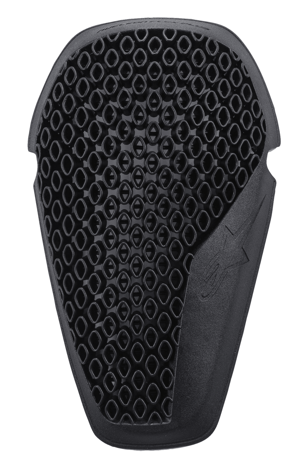 Joelheiras Alpinestars Nucleon Flex Plus, pretas, inserção de proteção para motociclismo com estrutura ventilada em favo de mel de célula aberta, forma ergonómica com logótipo de estrela em relevo, design flexível e de baixo perfil para proteção contra impactos