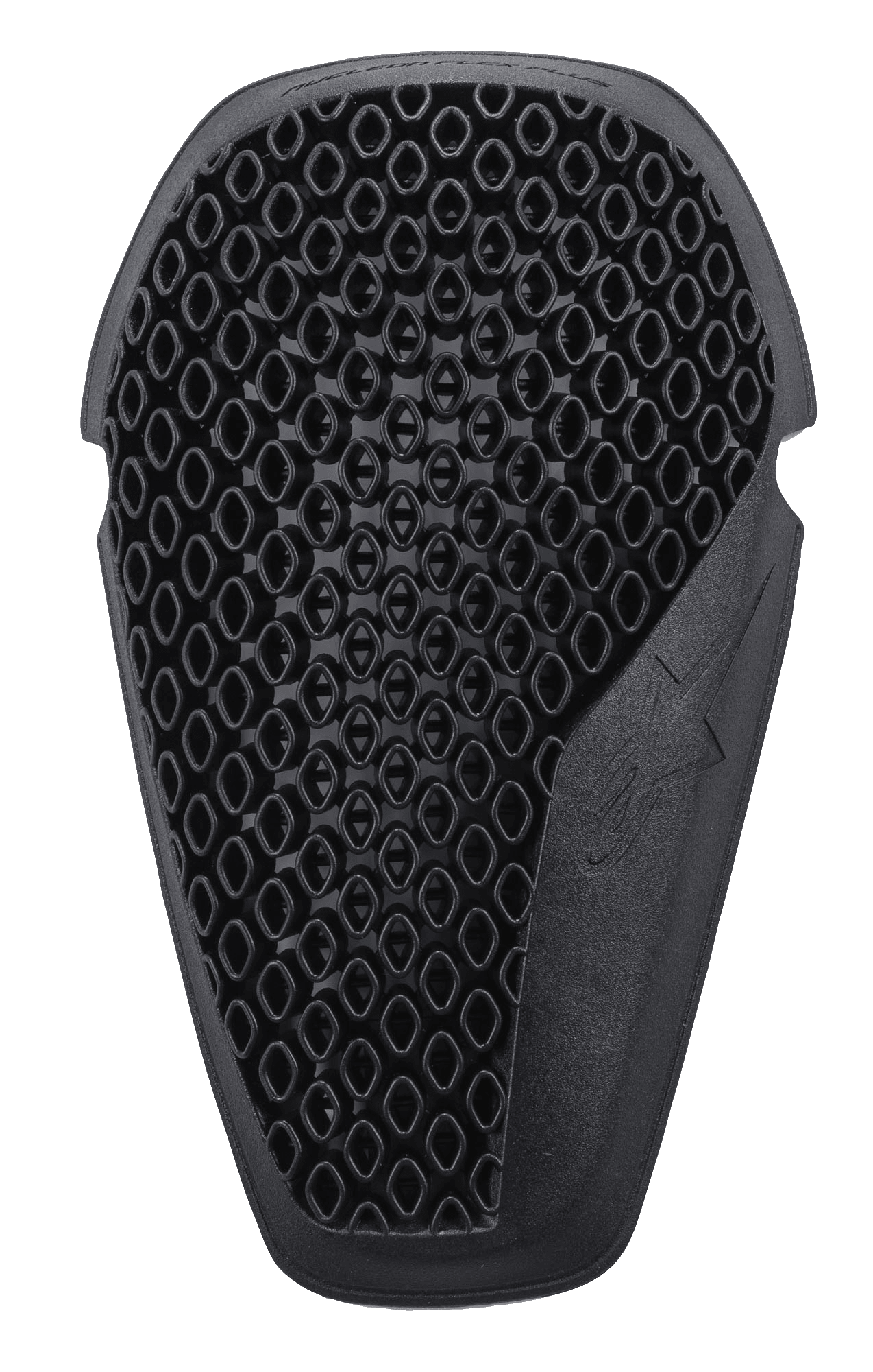Joelheiras Alpinestars Nucleon Flex Plus, pretas, inserção de proteção para motociclismo com estrutura ventilada em favo de mel de célula aberta, forma ergonómica com logótipo de estrela em relevo, design flexível e de baixo perfil para proteção contra impactos