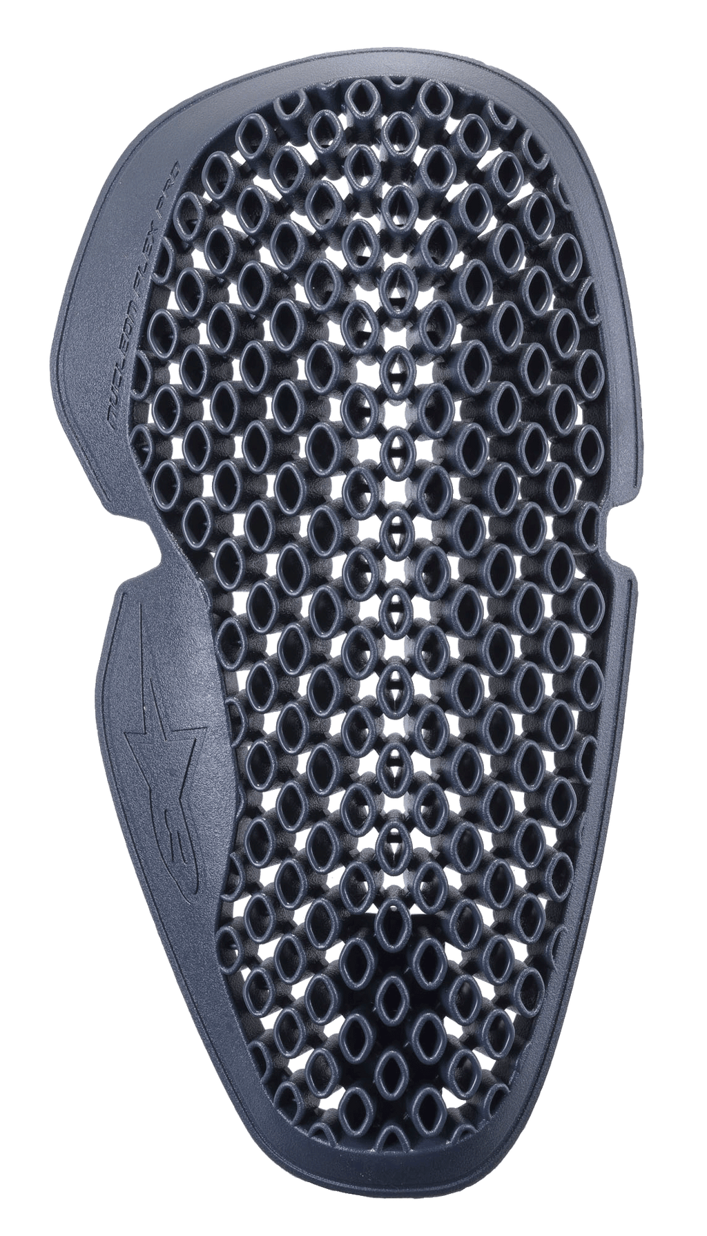 Protetor de Cotovelo Alpinestars Nucleon Flex Pro, cinzento antracite, design em grelha ventilada estilo favo de mel, inserção de proteção leve e flexível para equipamento de motociclismo, com formato ergonómico e logótipo Alpinestars