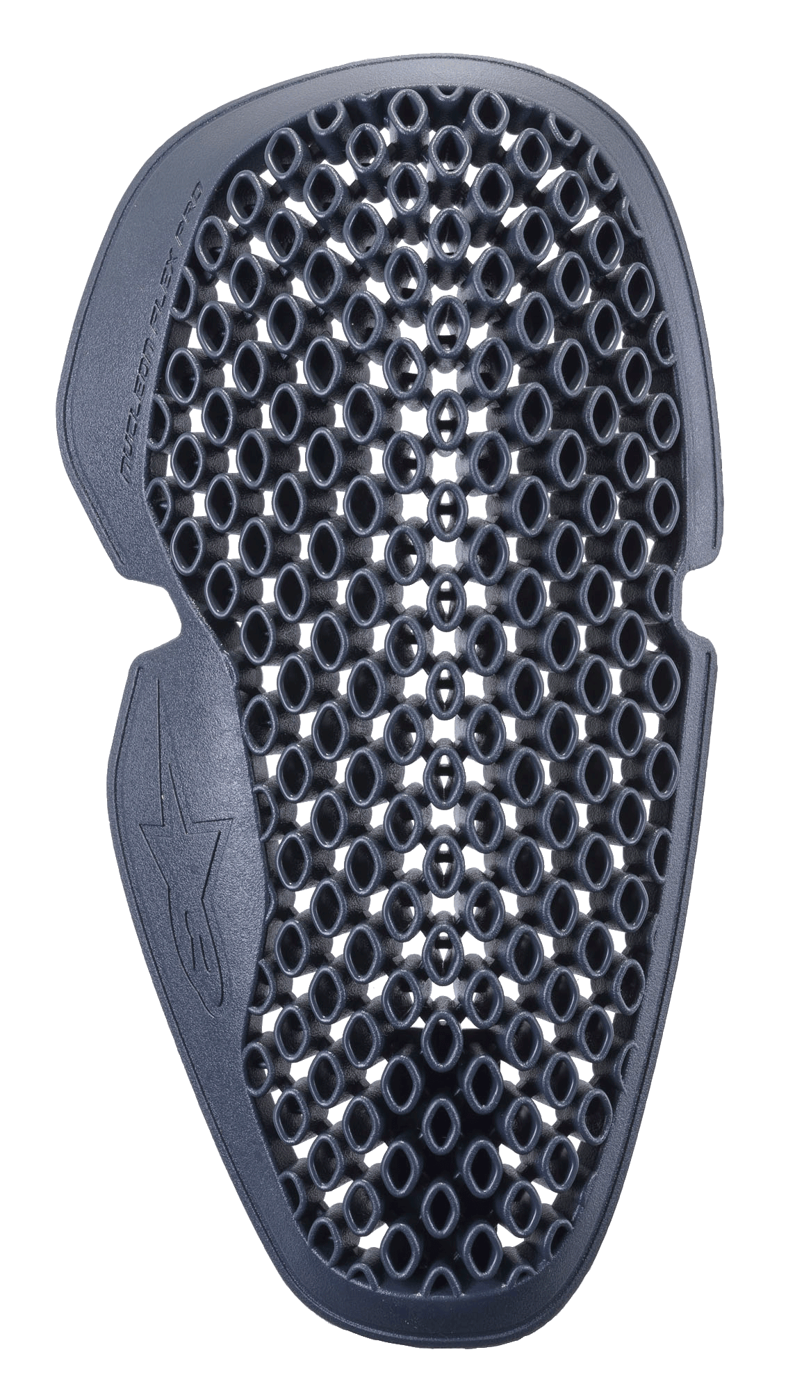 Protetor de Cotovelo Alpinestars Nucleon Flex Pro, cinzento antracite, design em grelha ventilada estilo favo de mel, inserção de proteção leve e flexível para equipamento de motociclismo, com formato ergonómico e logótipo Alpinestars