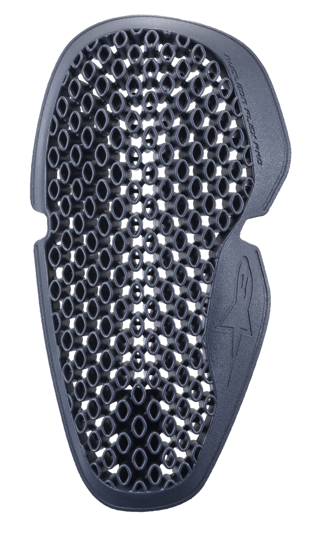 Protetor de cotovelo Alpinestars Nucleon Flex Pro, cinzento antracite, padrão de ventilação em favo de mel, forma ergonómica contornada com logótipo em relevo, proteção de impacto flexível para equipamento de motociclismo
