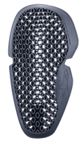 Protetor de cotovelo Alpinestars Nucleon Flex Pro, cinzento antracite, padrão de ventilação em favo de mel, forma ergonómica contornada com logótipo em relevo, proteção de impacto flexível para equipamento de motociclismo