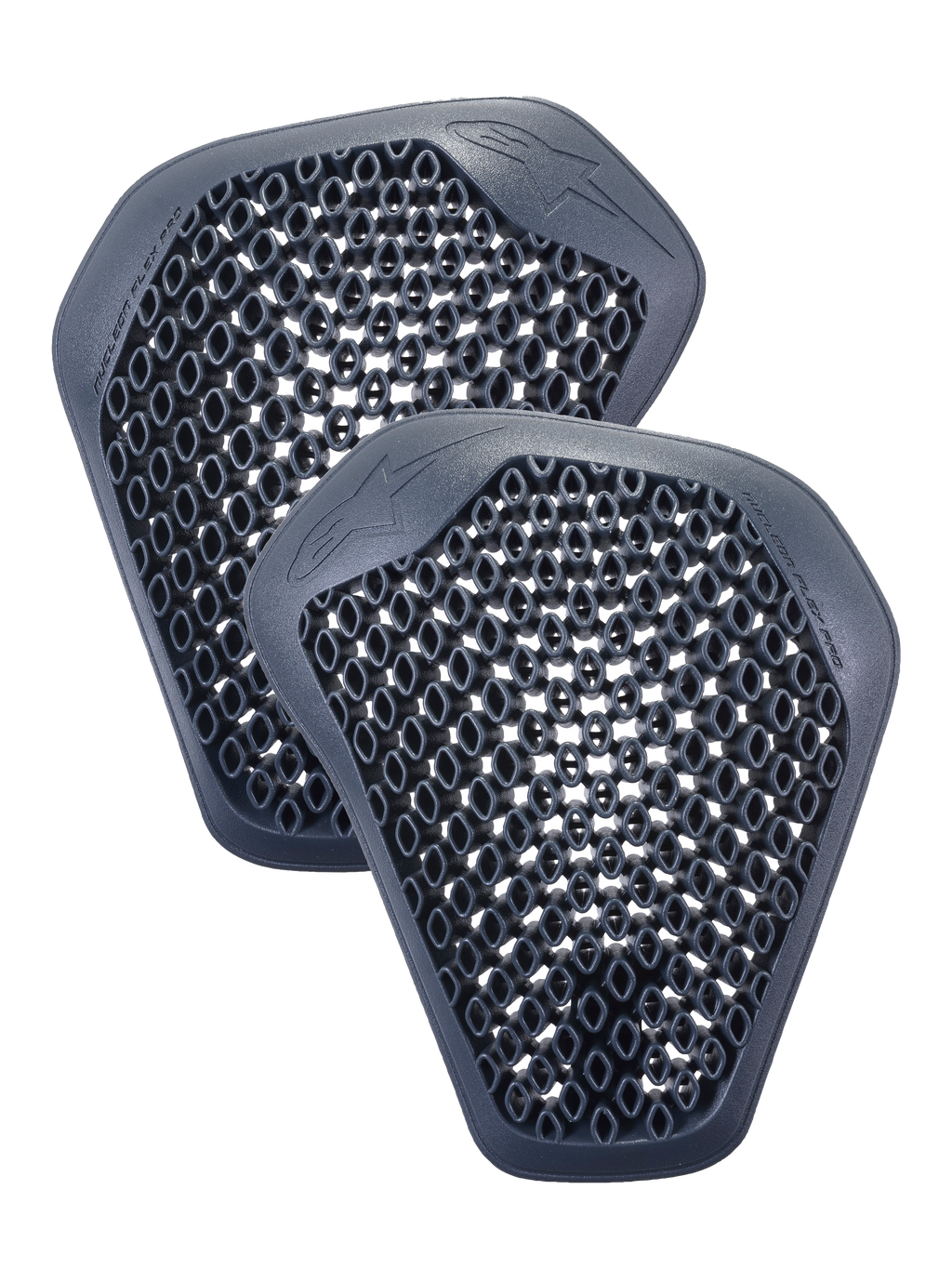 Alpinestars Nucleon Flex Pro Shoulder Protectors, par de inserções cinza antracite com estrutura de células em favo de mel, design ergonómico leve e ventilado para casacos de motociclismo