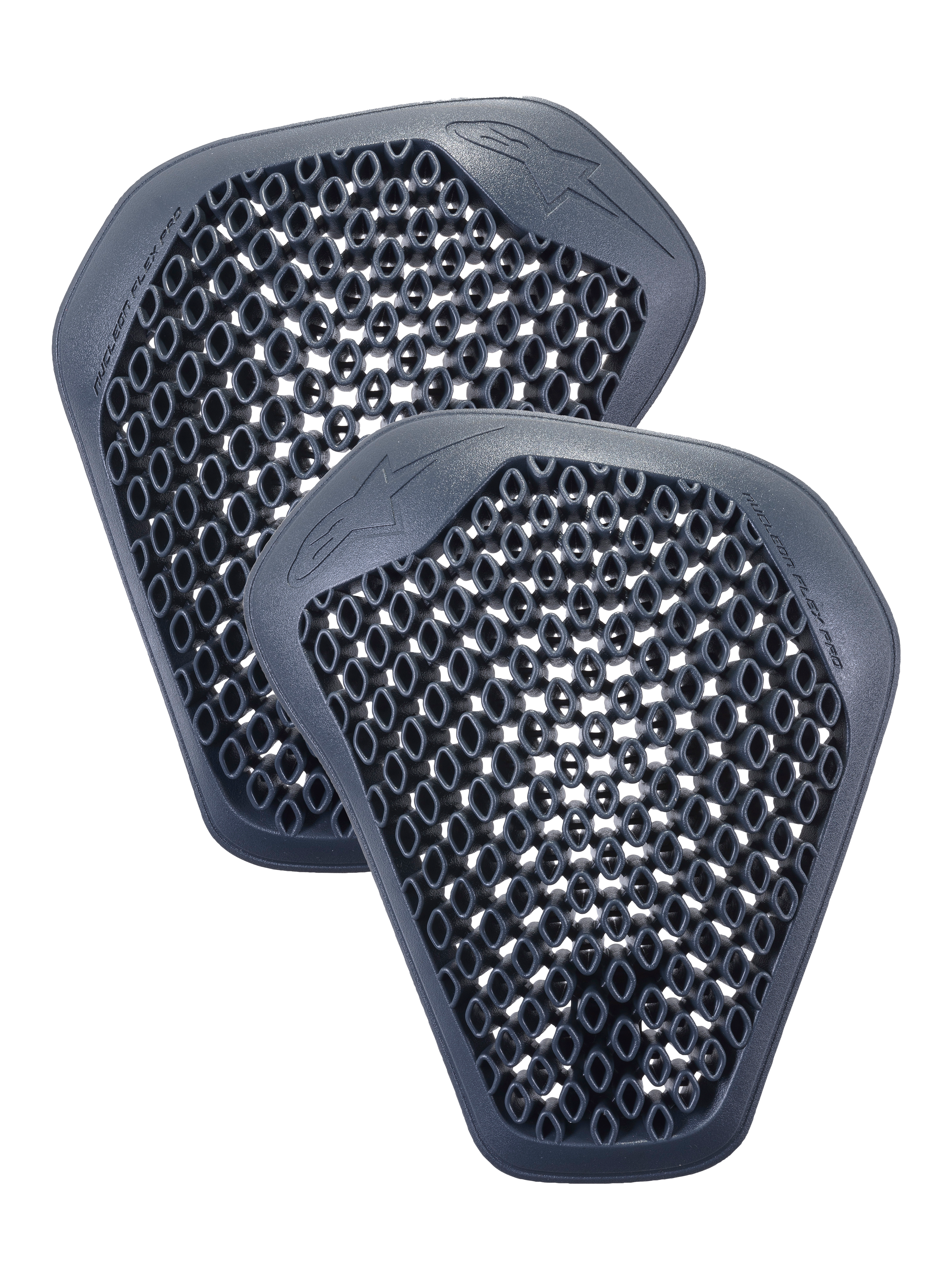Alpinestars Nucleon Flex Pro Shoulder Protectors, par de inserções cinza antracite com estrutura de células em favo de mel, design ergonómico leve e ventilado para casacos de motociclismo