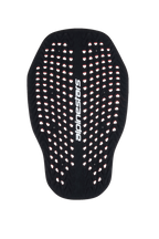 Alpinestars Nucleon Plasma Back Protector Insert, protetor de costas para motociclismo em preto e vermelho, estrutura em favo de mel altamente perfurada para ventilação, logótipo Alpinestars vertical a branco, proteção contra impactos leve e adaptável com certificação CE de Nível 2.
