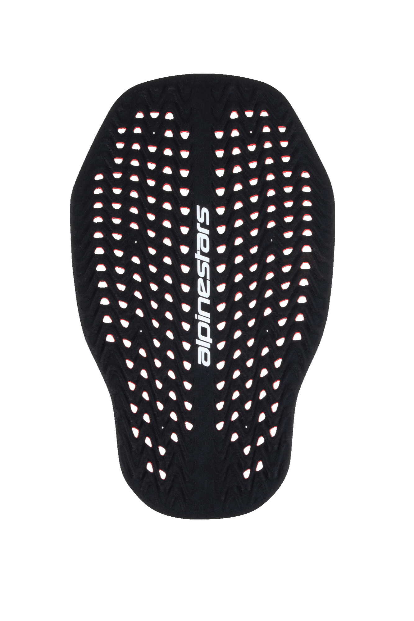 Alpinestars Nucleon Plasma Back Protector Insert, protetor de costas para motociclismo em preto e vermelho, estrutura em favo de mel altamente perfurada para ventilação, logótipo Alpinestars vertical a branco, proteção contra impactos leve e adaptável com certificação CE de Nível 2.