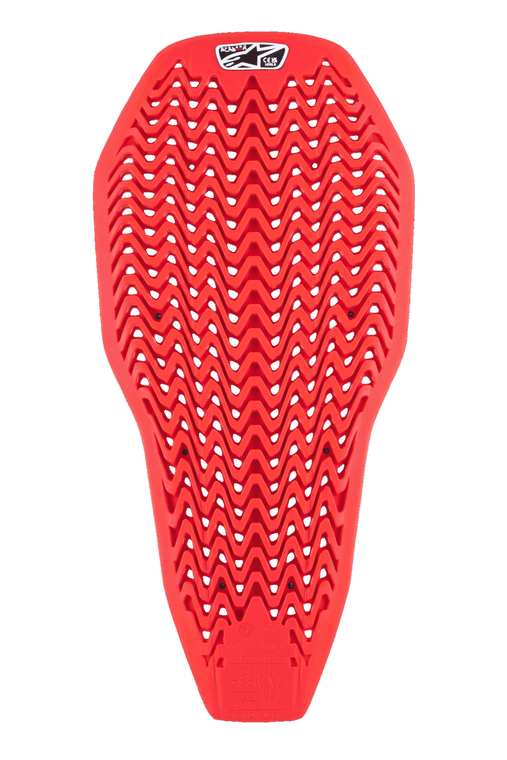 Alpinestars Nucleon Plasma Full Back Protector Insert, protetor de costas para motociclismo vermelho com padrão perfurado em ziguezague, design leve e flexível para ventilação, inserção de equipamento de proteção com absorção de impacto